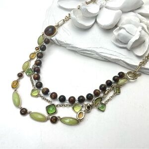 Gold Tone Multi Layered Lucite Beaded Necklace
